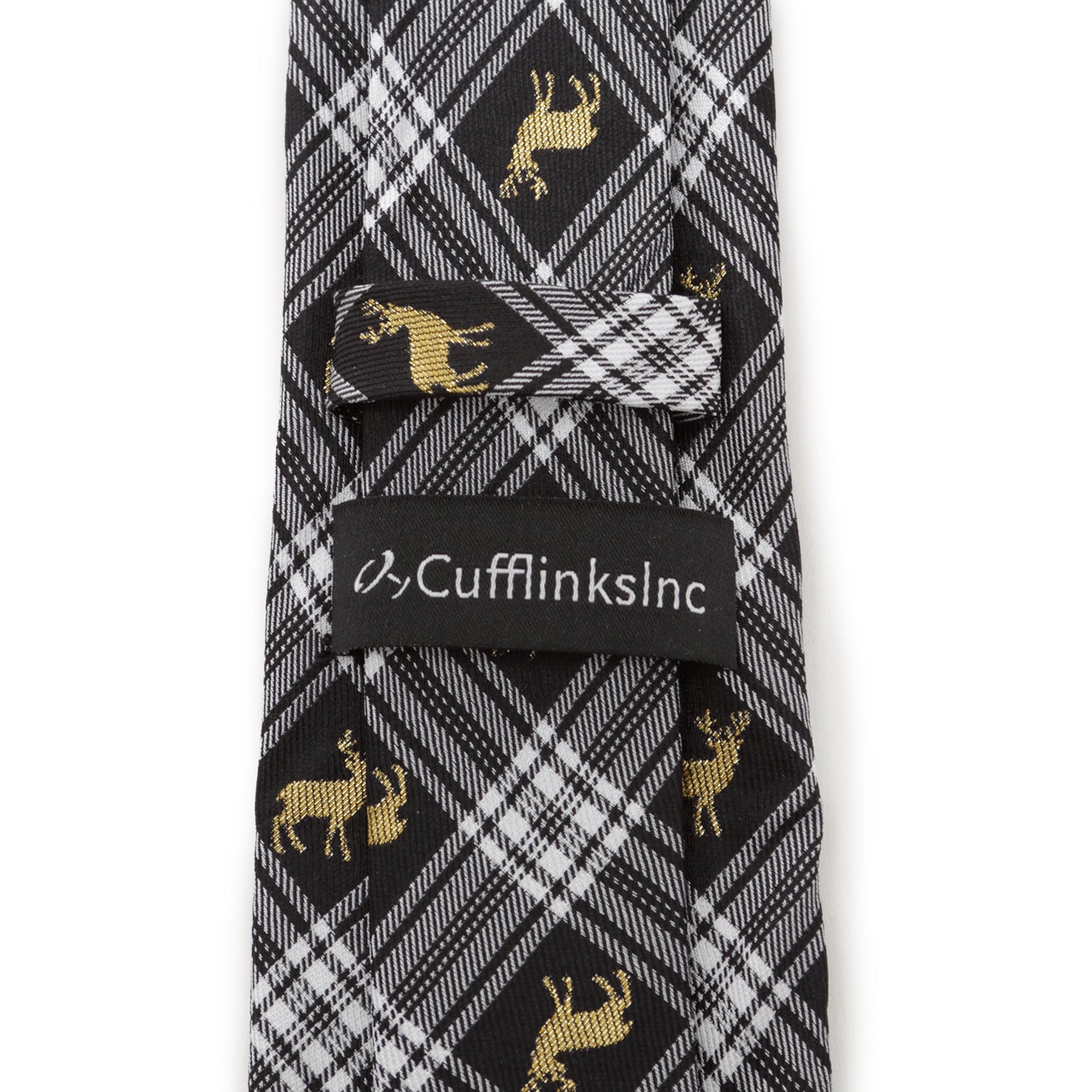 Black Plaid Stag Men's Tie Image 4