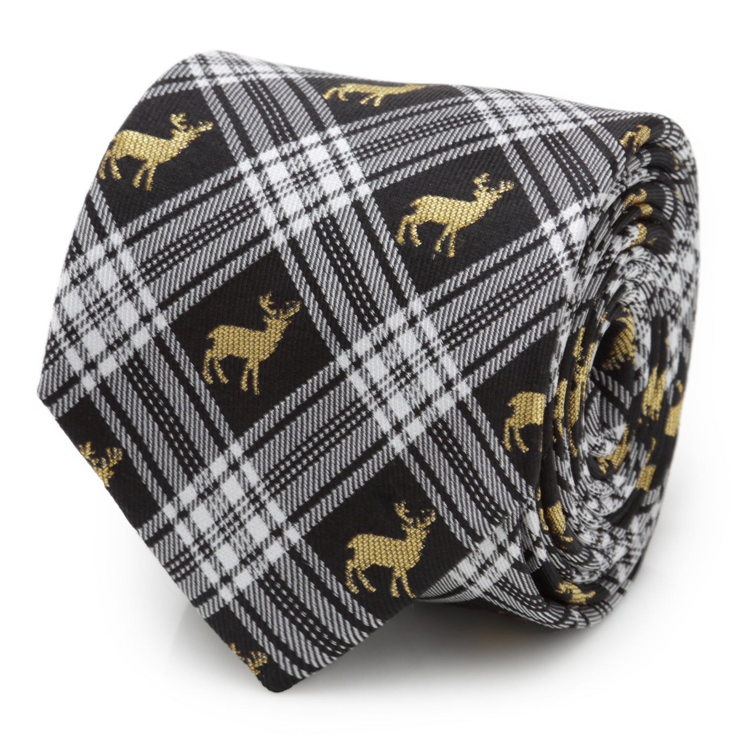 Black Plaid Stag Men's Tie Image 1