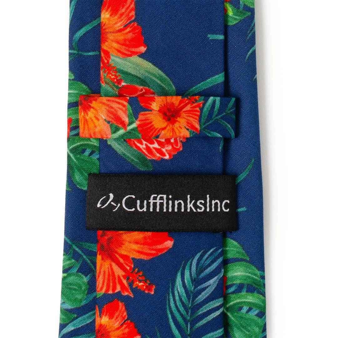 Tropical Hibiscus Men's Navy Tie Image 5