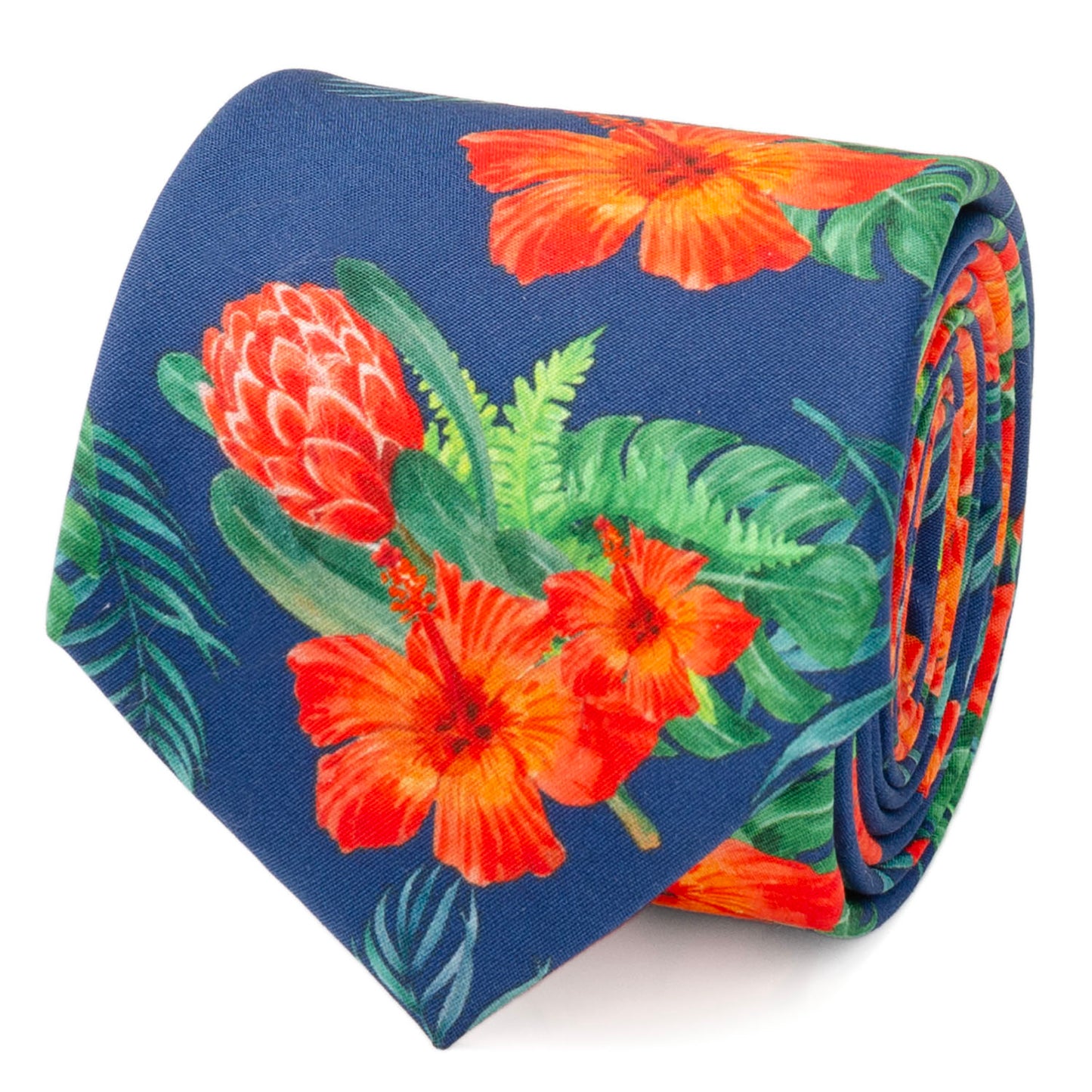 Tropical Hibiscus Men's Navy Tie Image 1