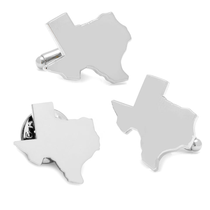 Silver Texas Cufflinks and Lapel Pin Gift Set Image 1