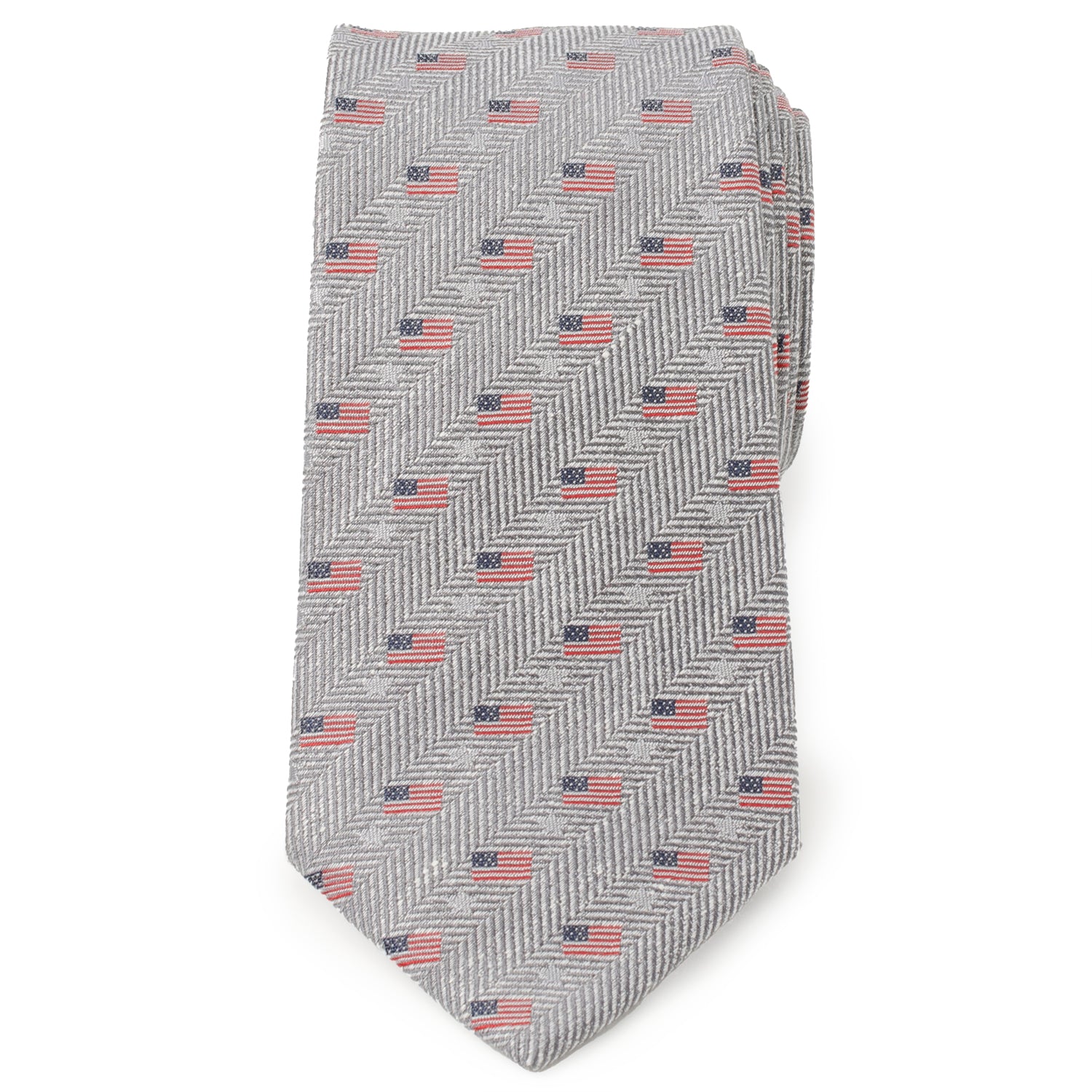 Light Gray Herringbone American Flag Men's Tie Image 3