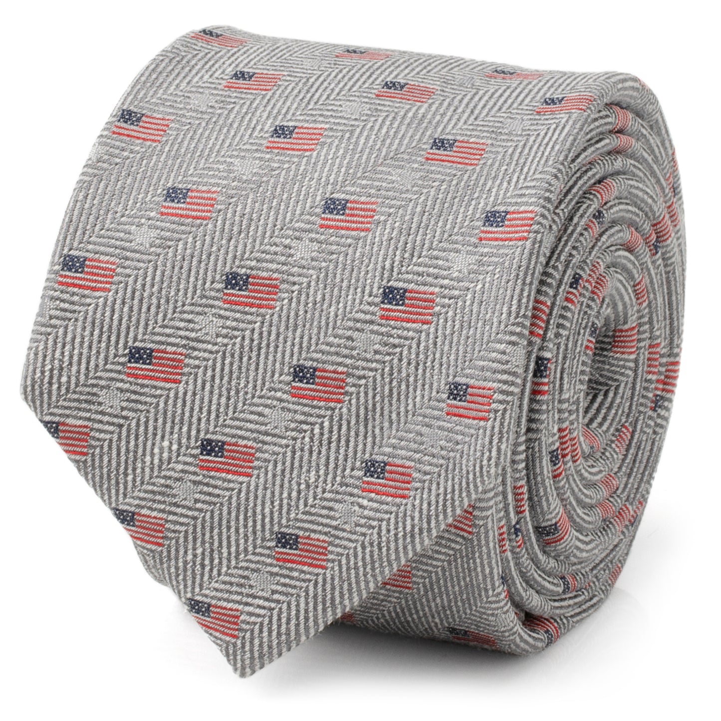Light Gray Herringbone American Flag Men's Tie Image 1