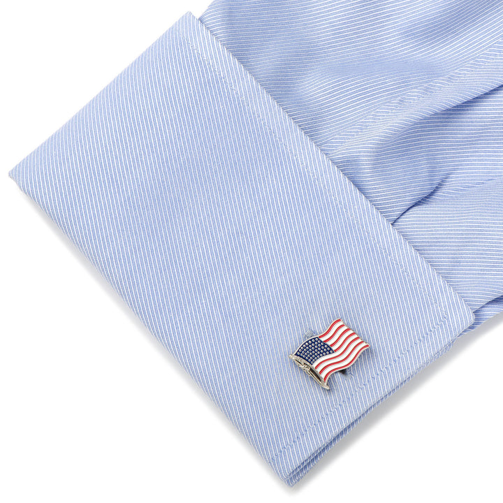American Waving Flag Cufflinks and Tie Bar Gift Set Image 7