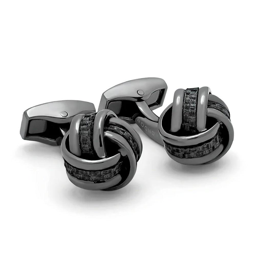 Knot Cufflinks with Black Carbon Fibre Image 1