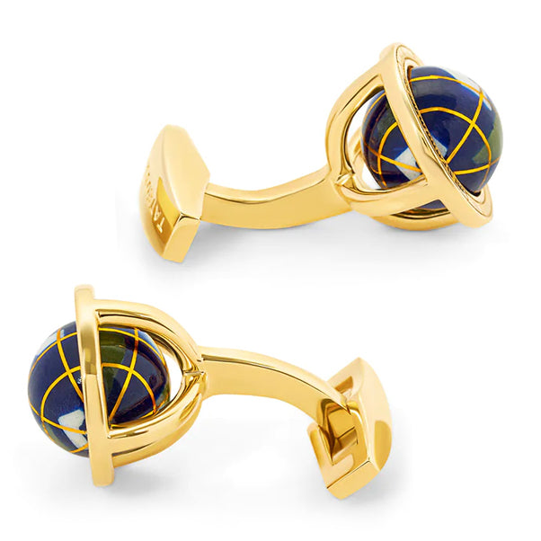 Blue Lapis Yellow Gold Plated Sterling silver Globe Cufflinks Image 3