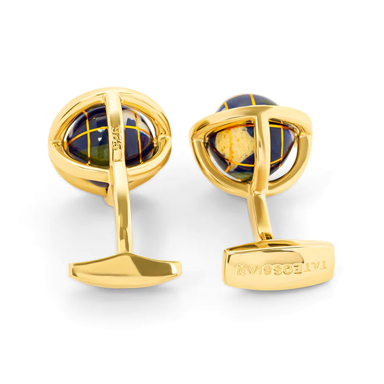 Blue Lapis Yellow Gold Plated Sterling silver Globe Cufflinks Image 4