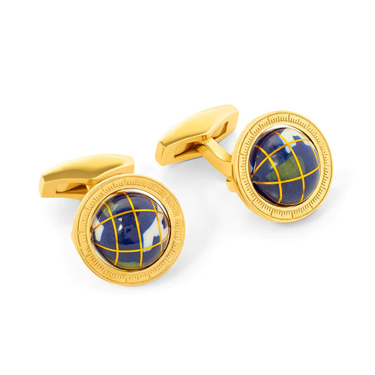 Blue Lapis Yellow Gold Plated Sterling silver Globe Cufflinks Image 1