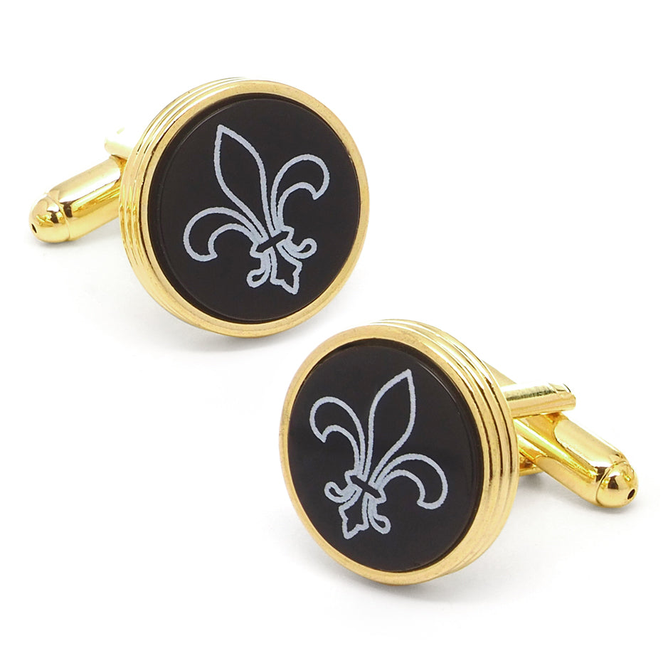 Fleur de Lis Engraved Onyx Cufflinks Image 1