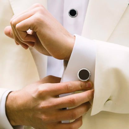 Onyx Rivet Etch Detail Sterling Silver Cufflinks Stud Set Image 2