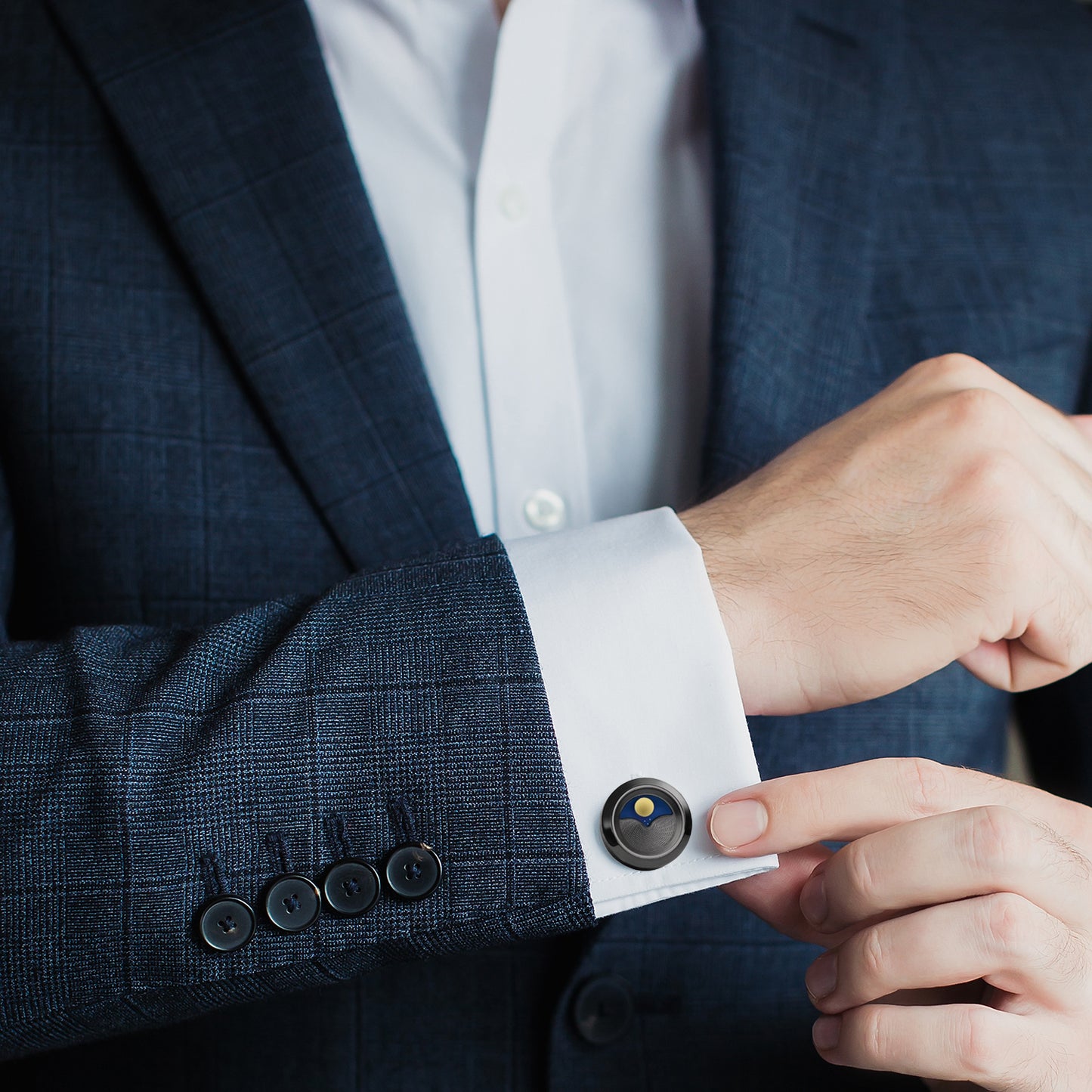 Black PVD "Planet" Cufflinks Image 2