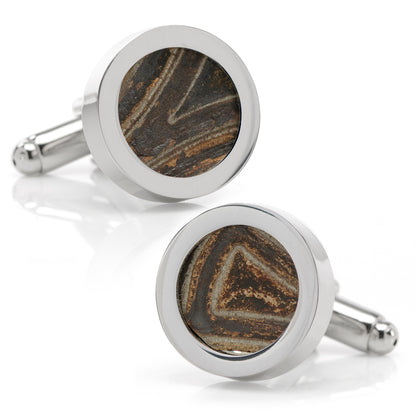 Car Engine Gasket Cufflinks in Black and Silver Image 1