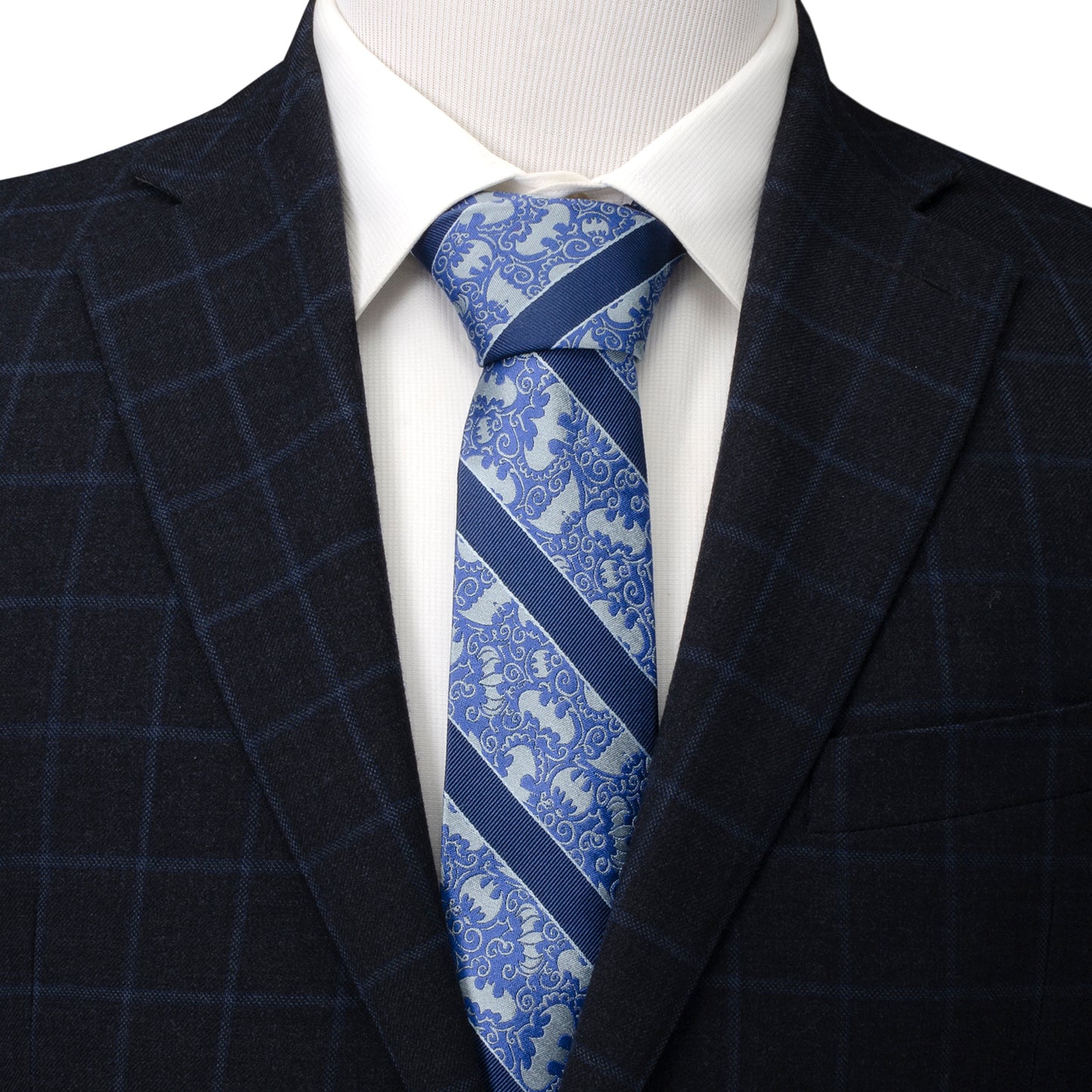 Batman Stripe Multi Emblem Blue Men's Tie Image 2