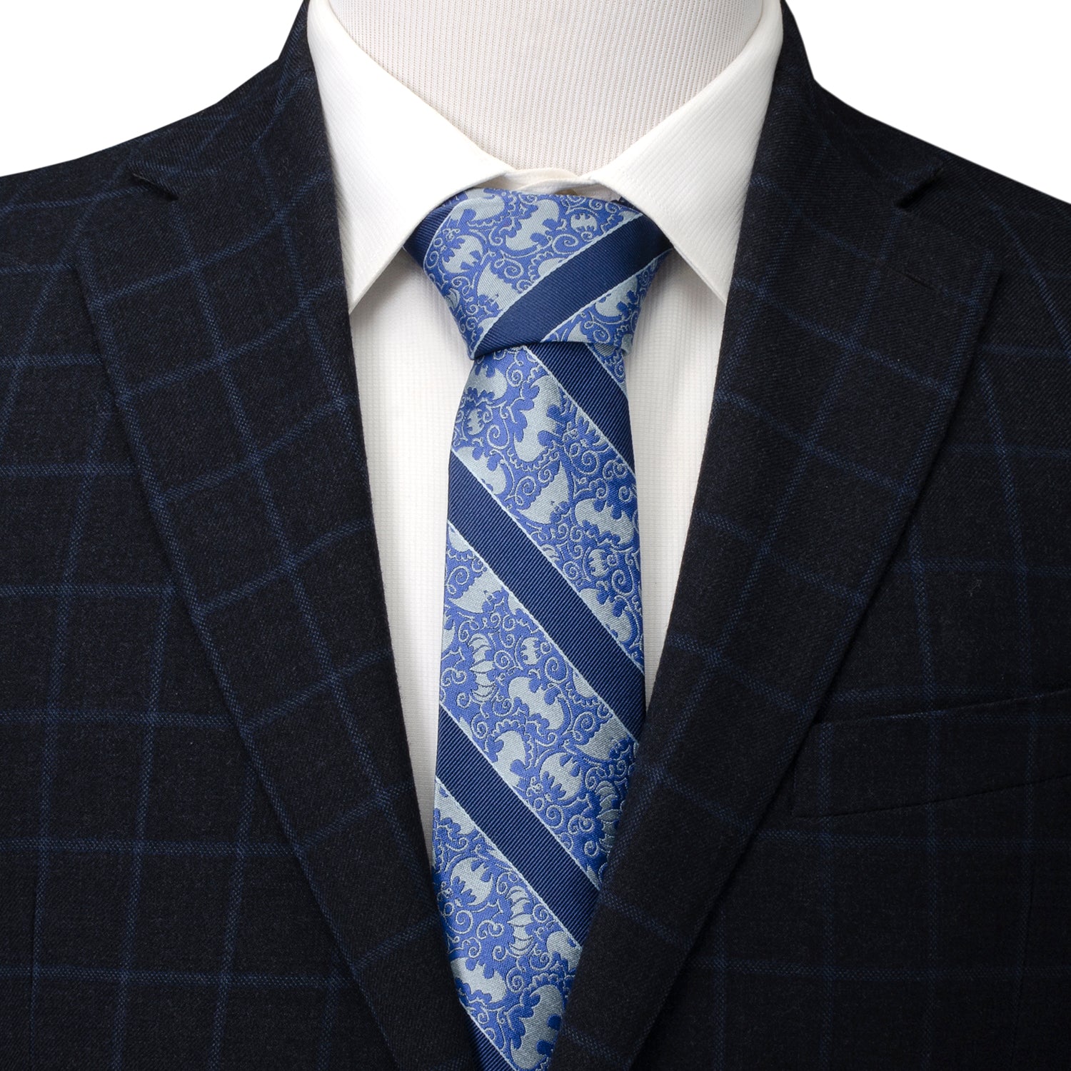 Batman Stripe Multi Emblem Blue Men's Tie Image 2