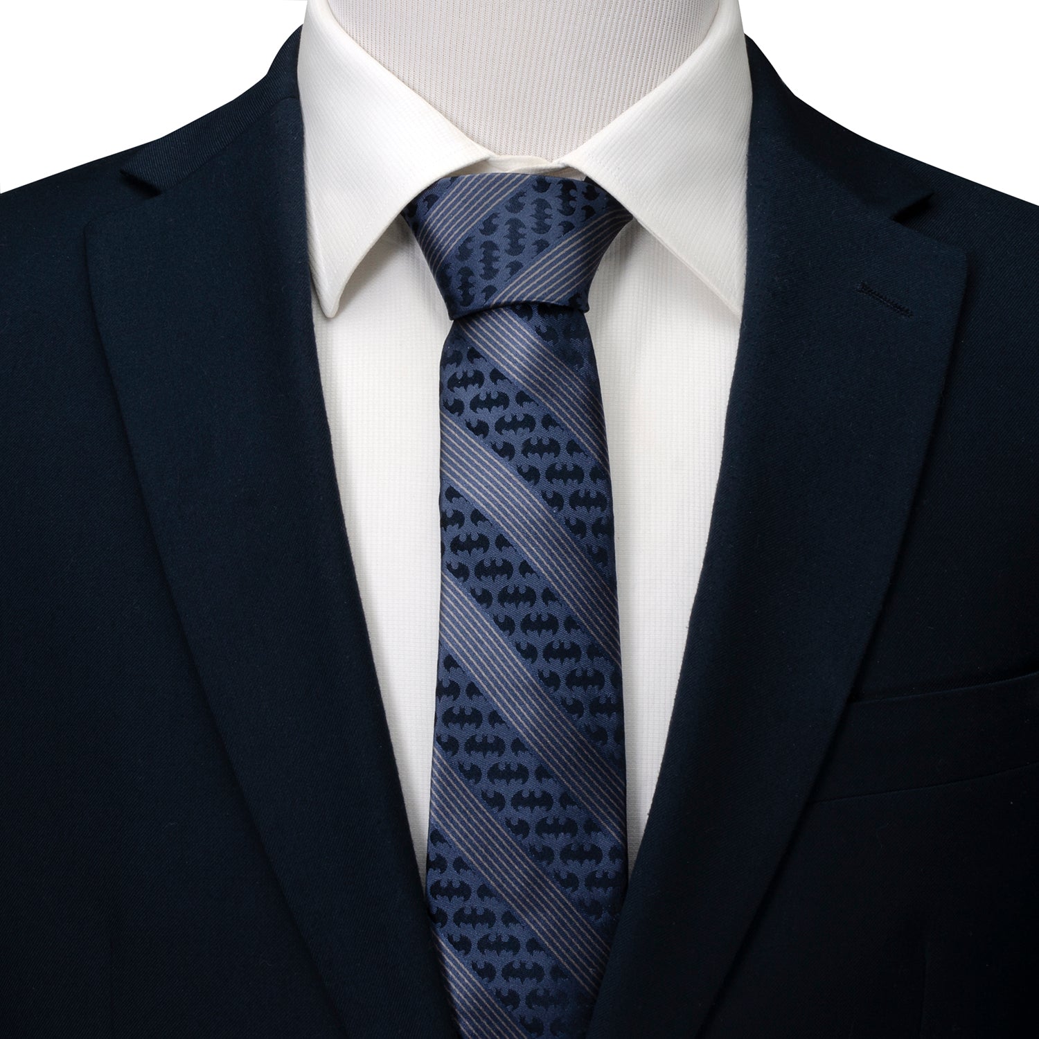 Batman Pinstripe Navy Tie Image 2