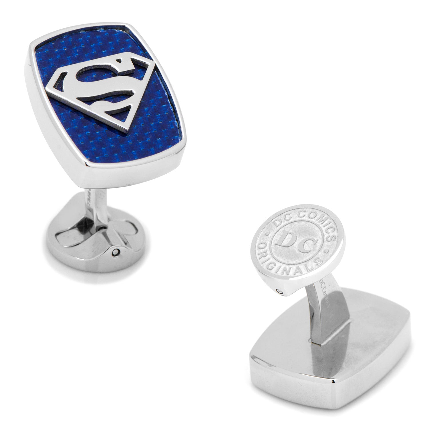 Stainless Steel Carbon Fiber Superman Cufflinks Image 1