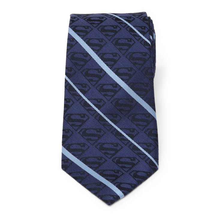 Superman Stripe Pattern Blue Silk Men's Tie Image 3