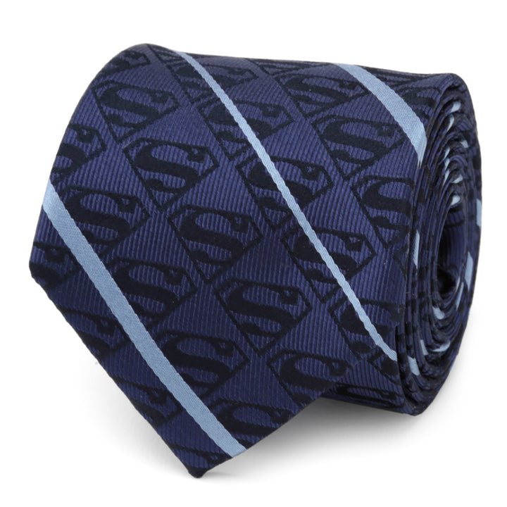 Superman Stripe Pattern Blue Silk Men's Tie Image 1