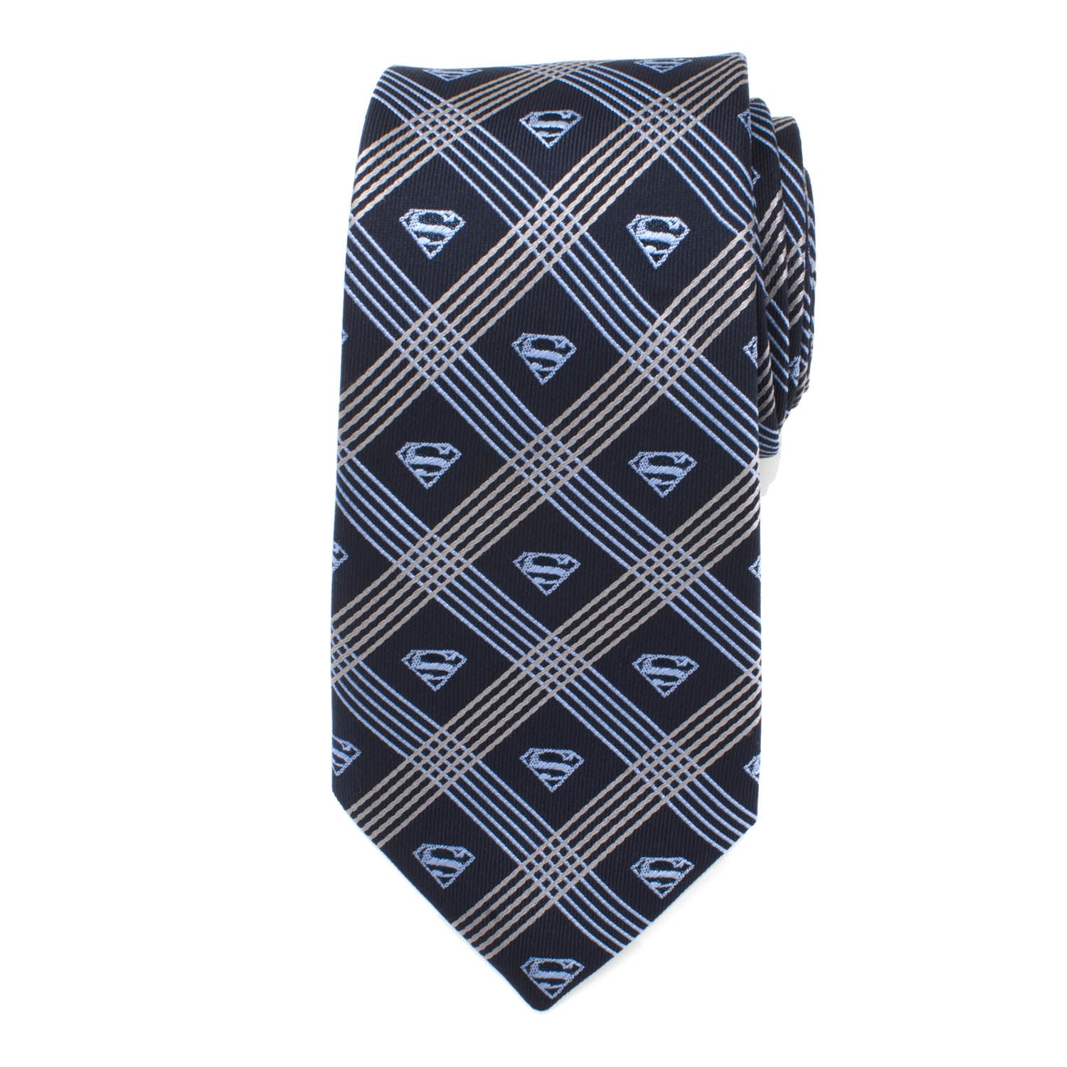 Superman Shield Navy Plaid Mens Tie Image 3