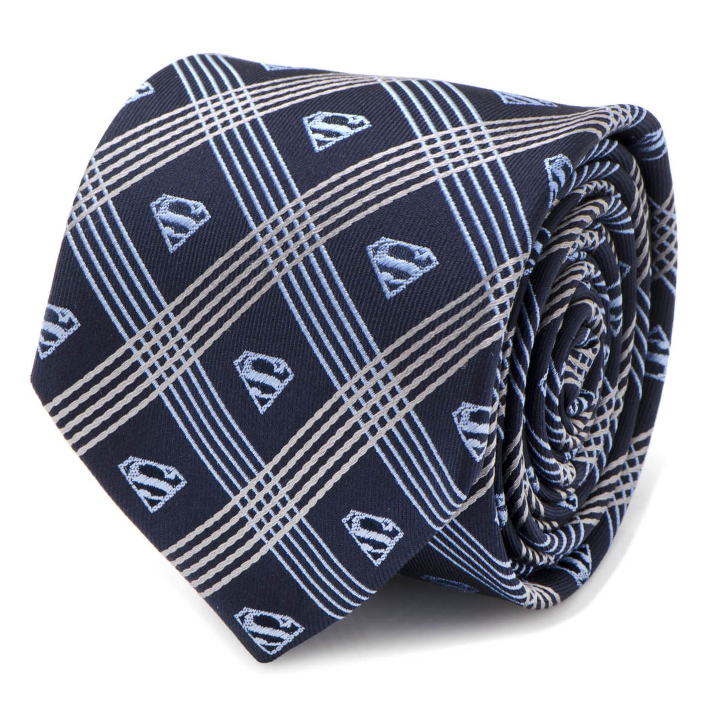 Superman Shield Navy Plaid Mens Tie Image 1