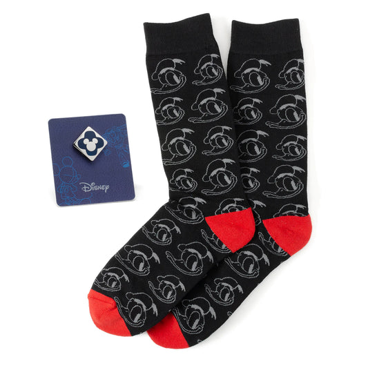 Donald Patterned Black Sock and Mickey Blue Lapel Pin Gift Set Image 1