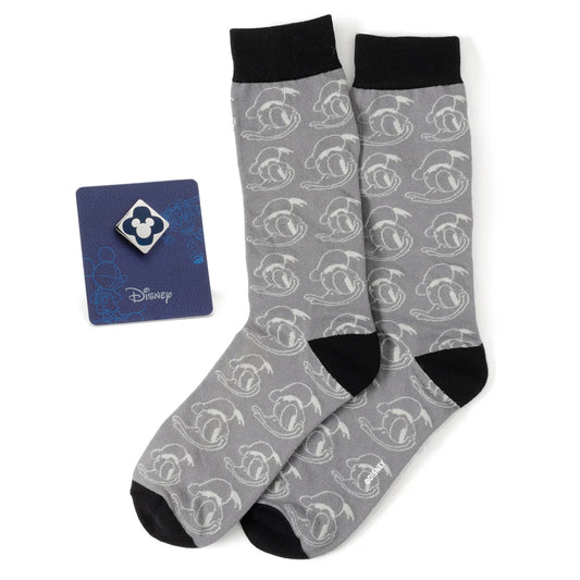 Donald Patterned Gray Sock and Mickey Blue Lapel Pin Gift Set Image 1