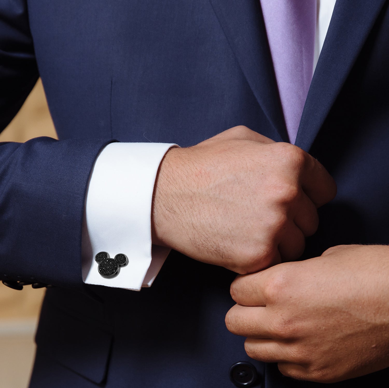 Stainless Steel Black Pave Crystal Mickey Mouse Cufflinks Image 3