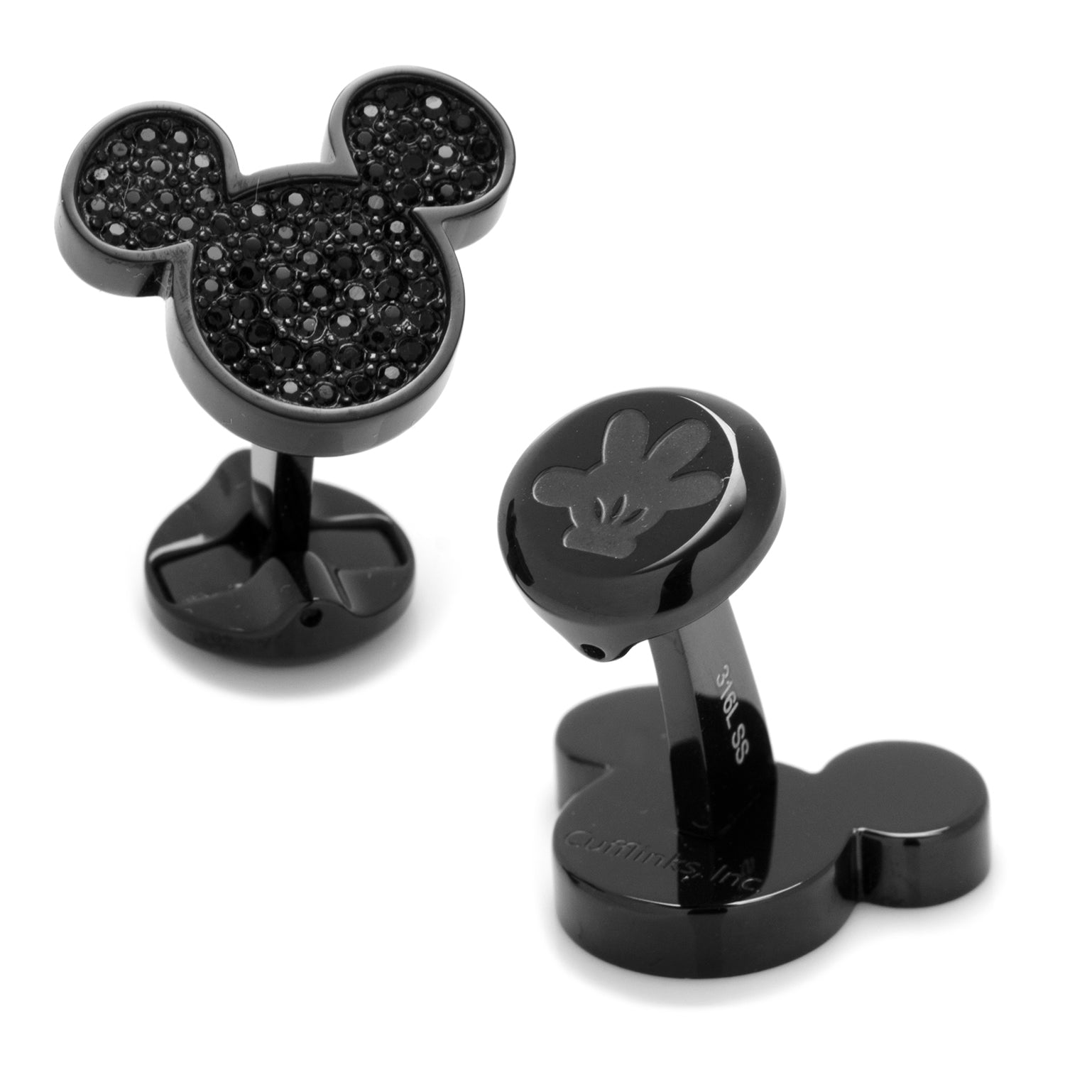 Stainless Steel Black Pave Crystal Mickey Mouse Cufflinks Image 1