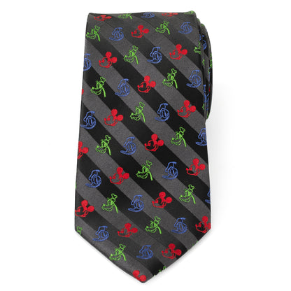 Disney - Mickey Friends Men's Multi Black Stripe Tie Image 3