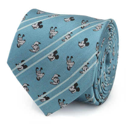 Mickey and Friends Aqua Striped Men's Tie Image 1