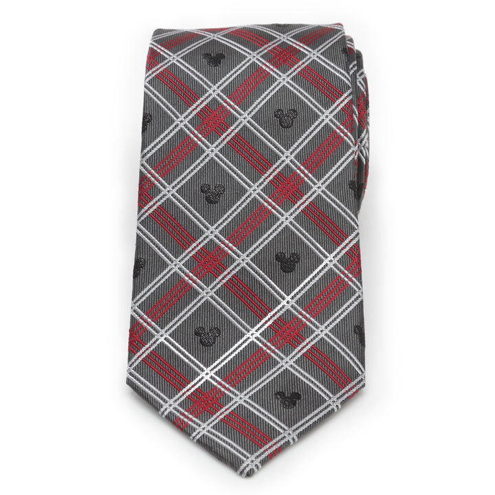 Mickey Mouse Holiday Plaid Gray Silk Men's Tie Image 3