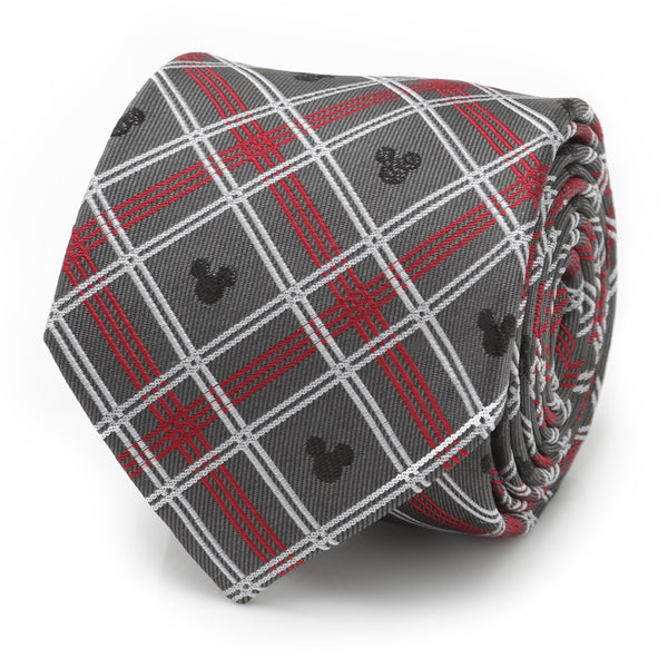 Mickey Mouse Holiday Plaid Gray Silk Men's Tie Image 1