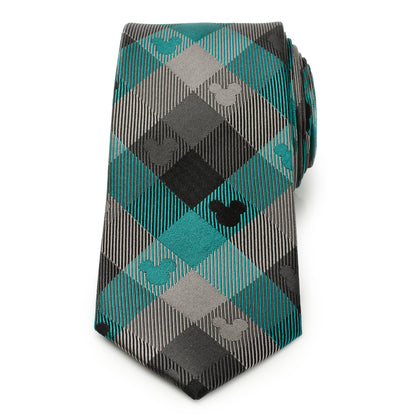 Mickey Silhouette Teal Plaid Men's Tie Image 3