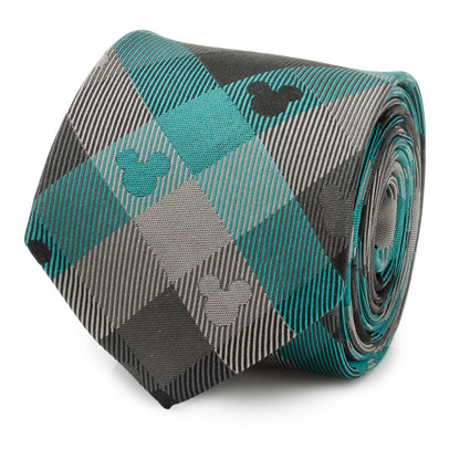 Mickey Silhouette Teal Plaid Men's Tie Image 1