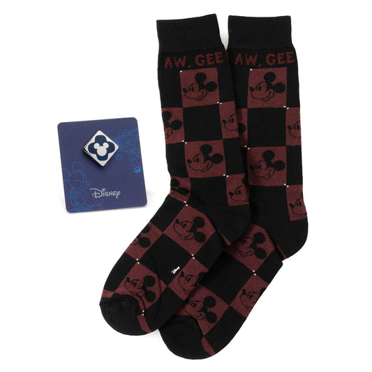 Mickey Red Check Sock and Mickey Blue Lapel Pin Gift Set Image 1