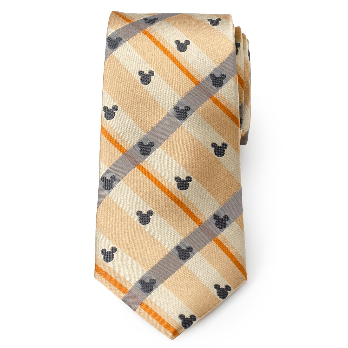 Mickey Silhouette Tan Plaid Tie Image 3