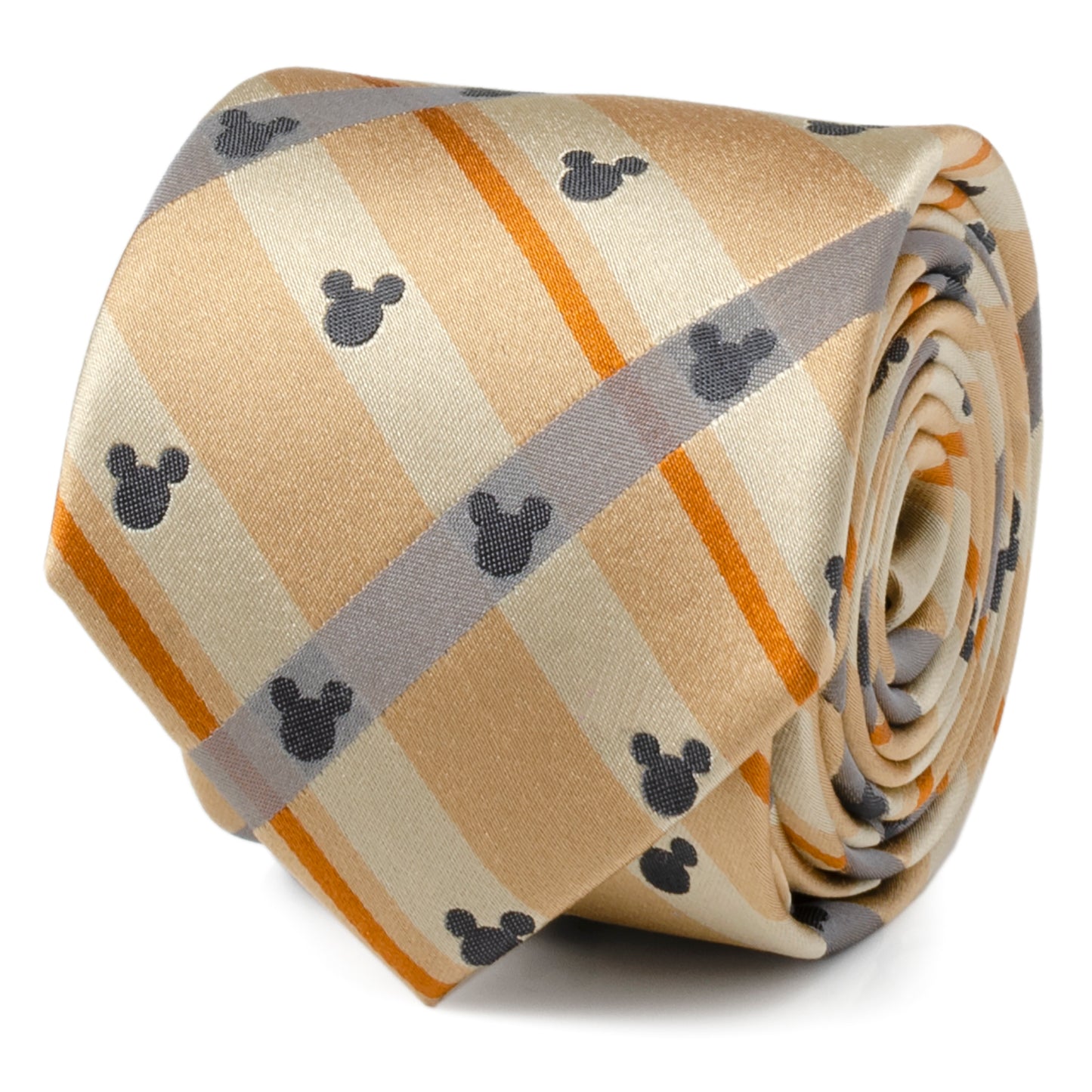 Mickey Silhouette Tan Plaid Tie Image 1