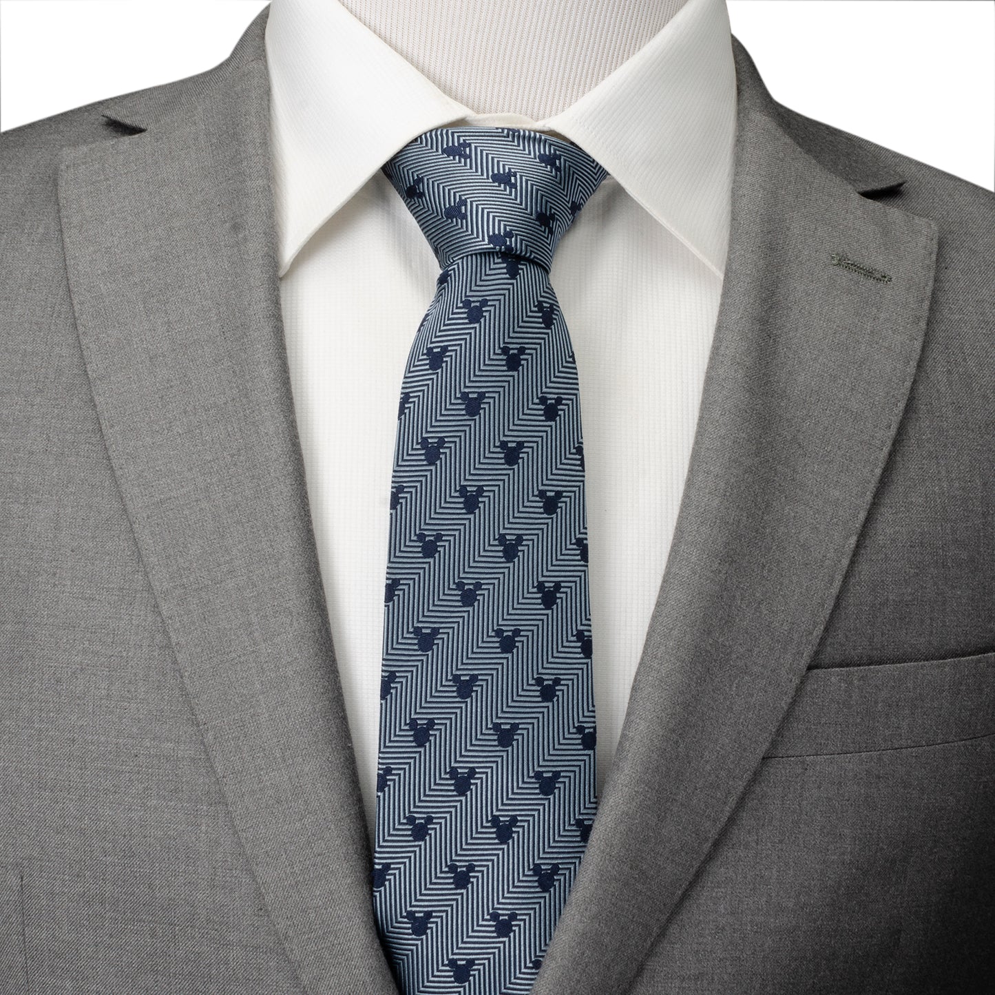 Mickey Silhouette Blue Herringbone Men's Tie Image 2