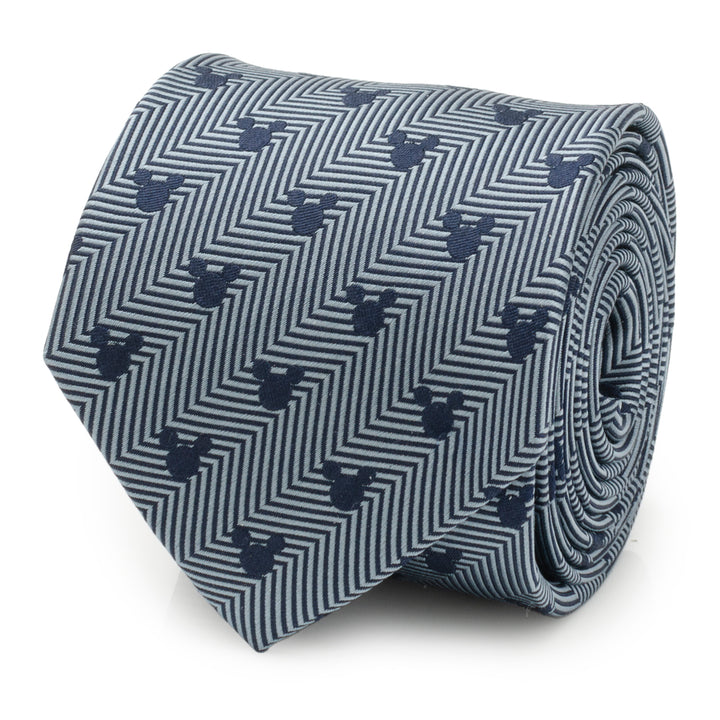Mickey Silhouette Blue Herringbone Men's Tie Image 1