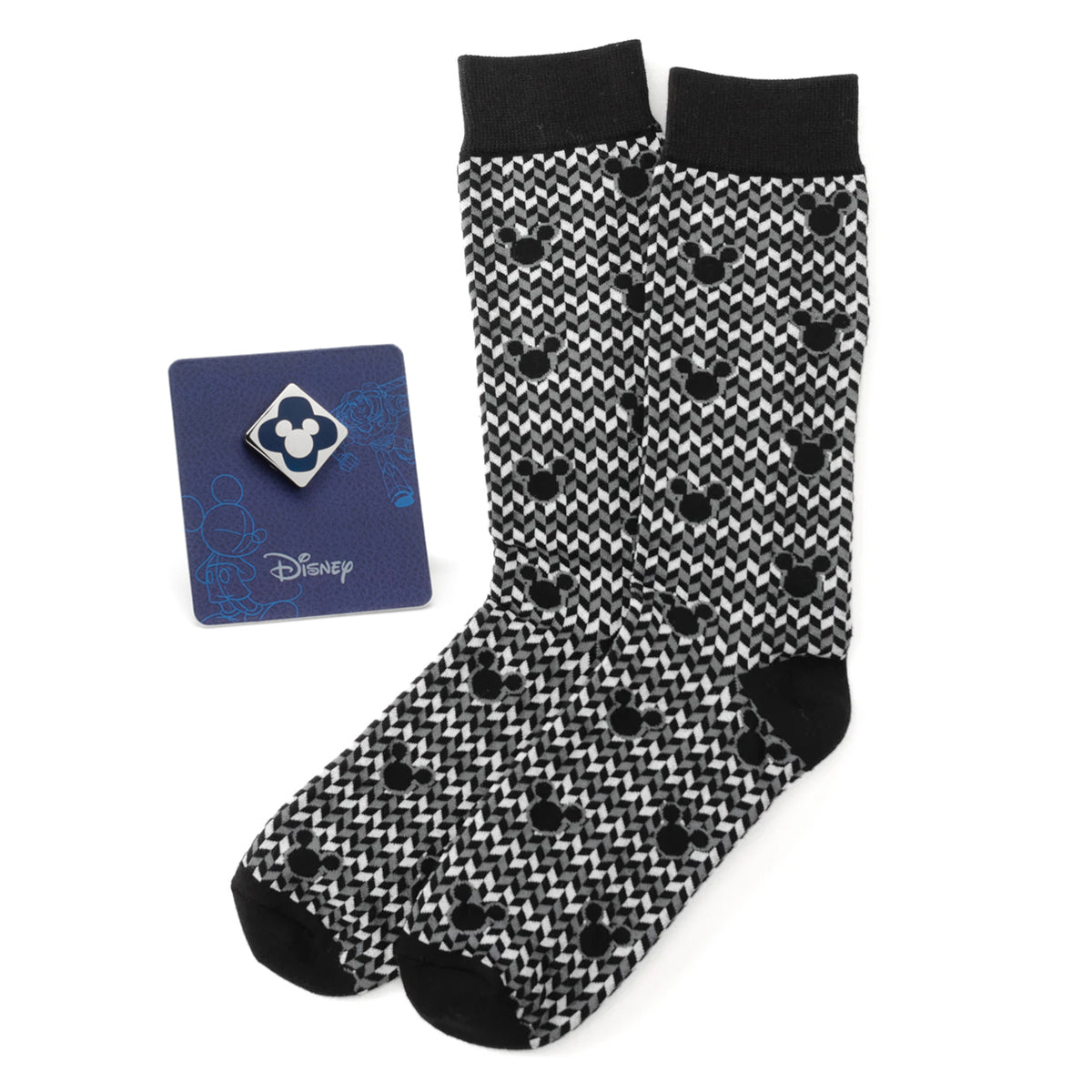 Disney Mickey Mouse Silhouette Chevron Sock and Mickey Blue Lapel Pin Gift Set Image 1
