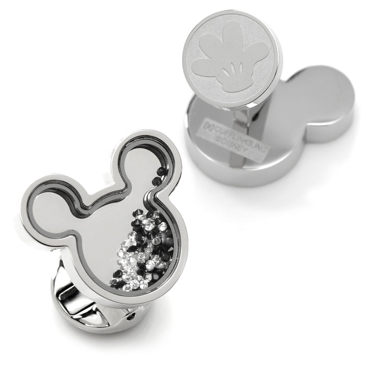 Mickey Silhouette Floating B/W Crystal Stainless Steel Cufflinks Image 2