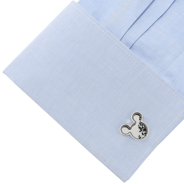 Mickey Silhouette Floating B/W Crystal Stainless Steel Cufflinks Image 3