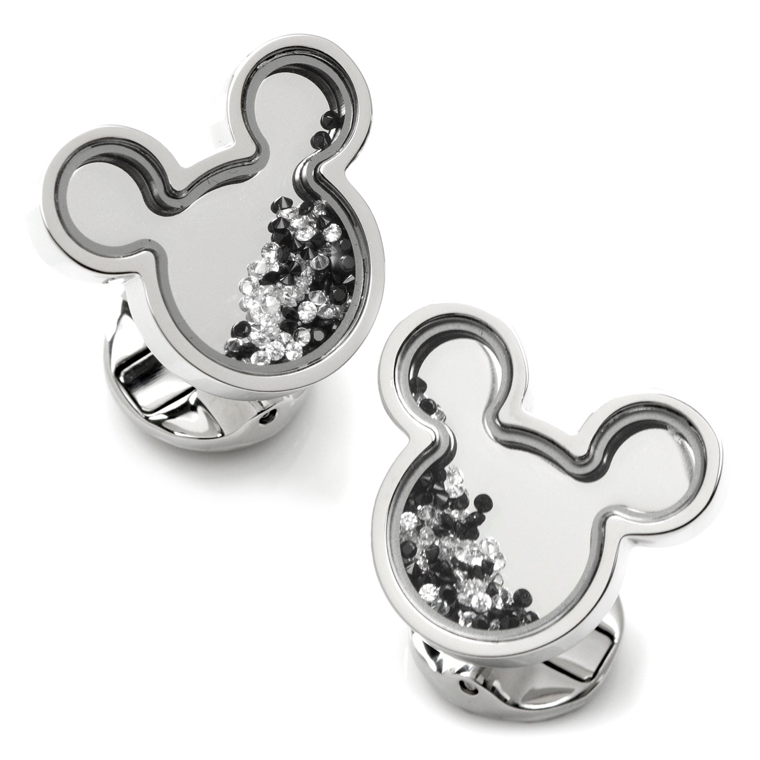 Mickey Silhouette Floating B/W Crystal Stainless Steel Cufflinks Image 1