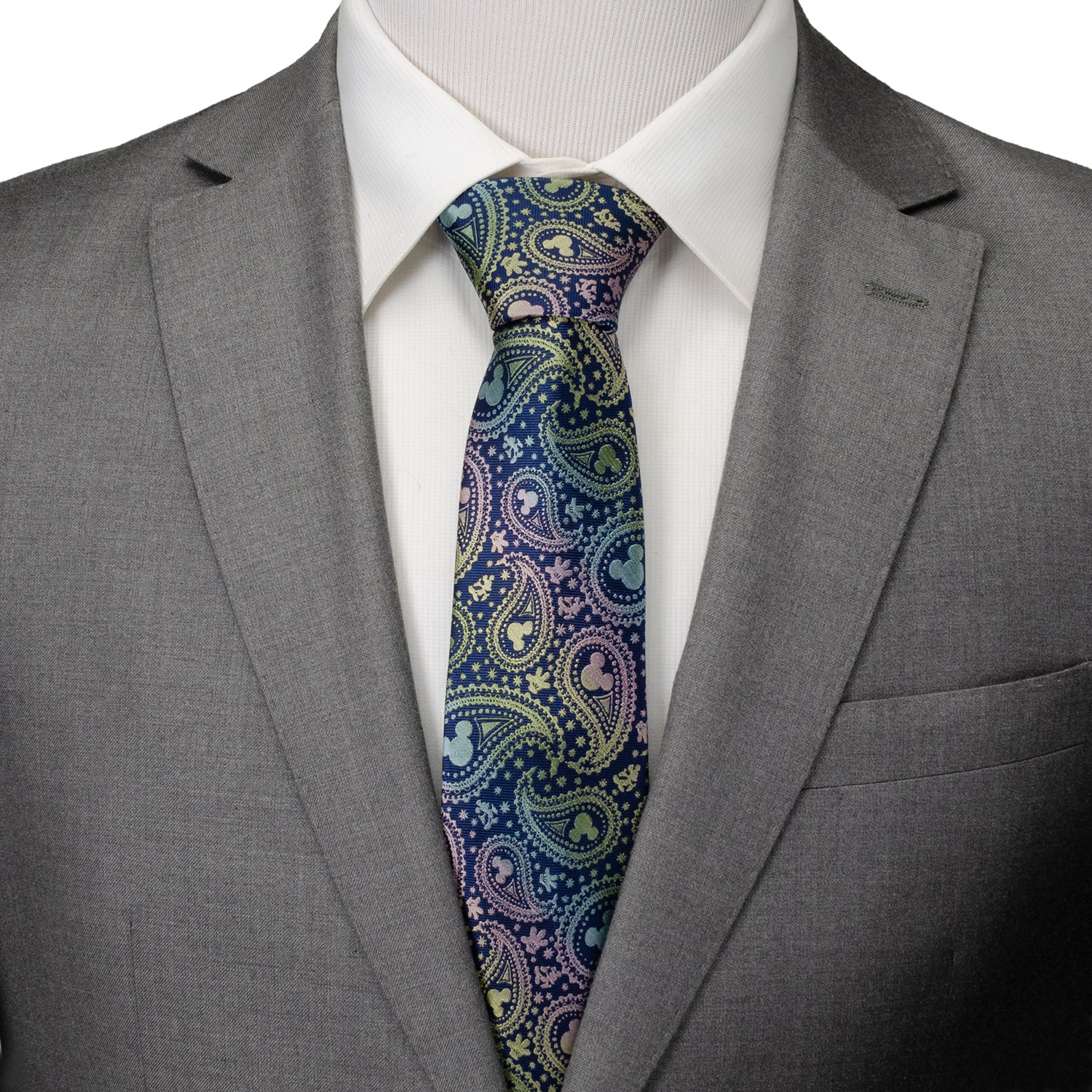 Mickey Silhouette Iridescent Paisley Navy Tie Image 2