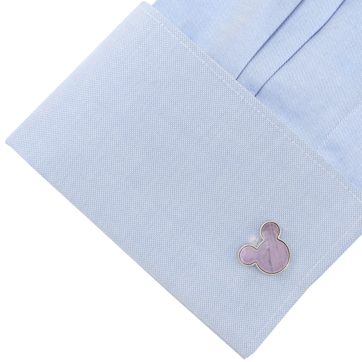Mickey Silhouette Lavender Mother of Pearl Sterling Silver Cufflinks  Image 3
