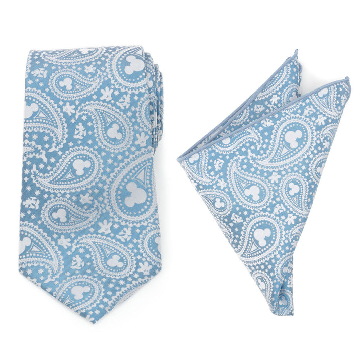 Mickey Mouse Teal Paisley Necktie and Pocket Square Gift Set Image 1