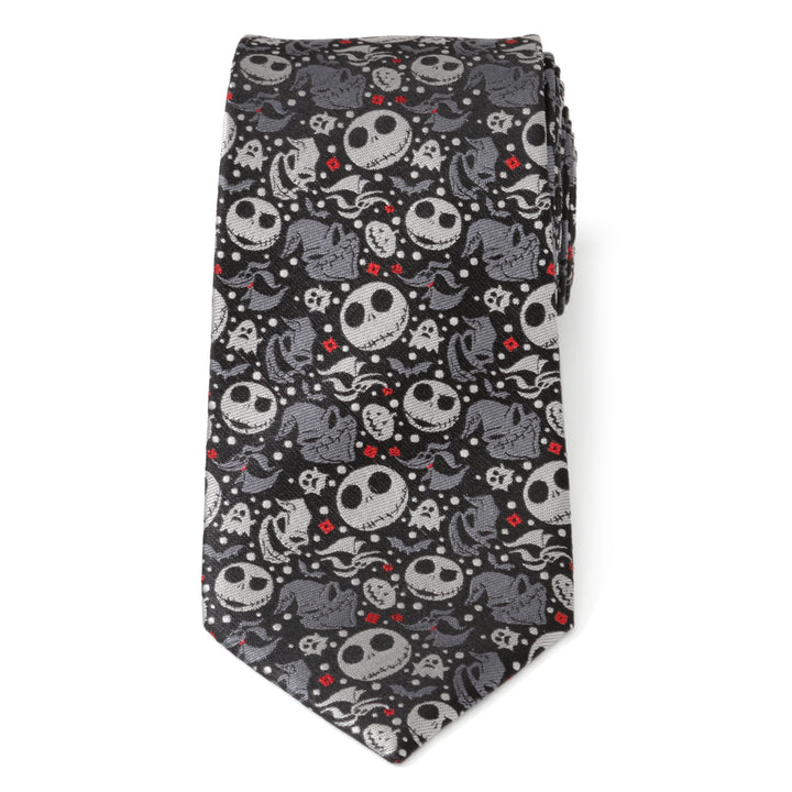 Nightmare Before Christmas Black Gray Pattern Men's Tie Image 3
