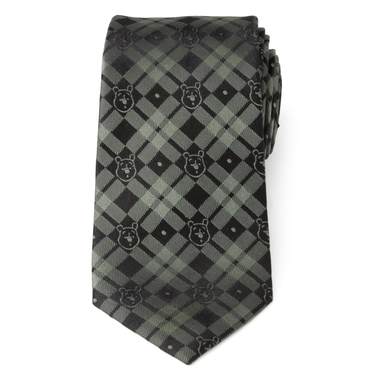 Winnie The Pooh Green Black Plaid Men's Tie Image 3