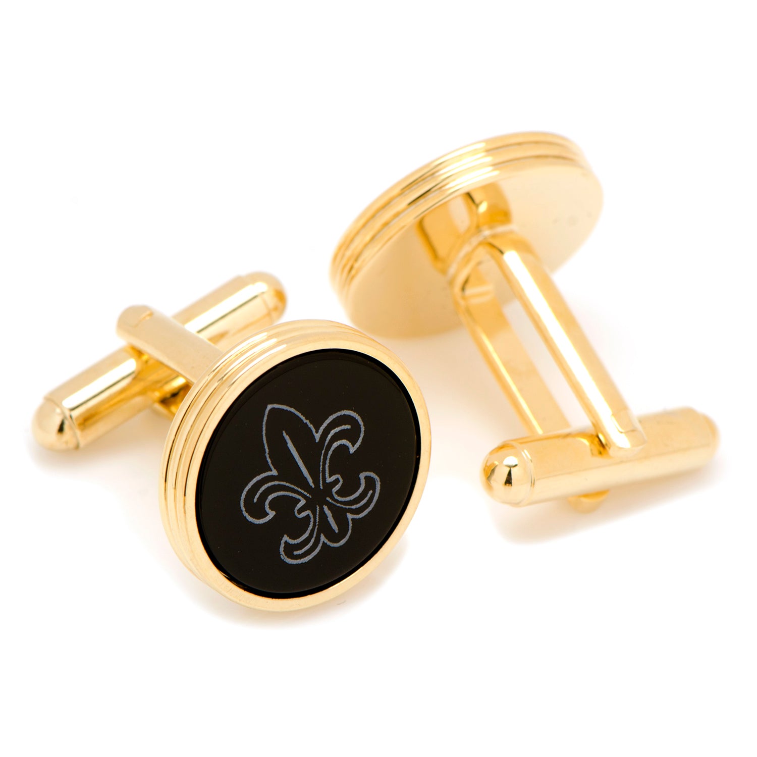 Fleur de Lis Engraved Onyx Stud Set Image 2