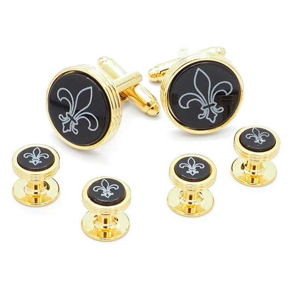 Fleur de Lis Engraved Onyx Stud Set Image 1